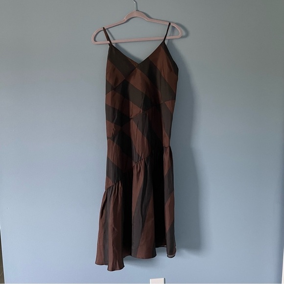 New! Cynthia Rowley Olivia striped slip midi Dress black brown nwt 13891 - Picture 3 of 11